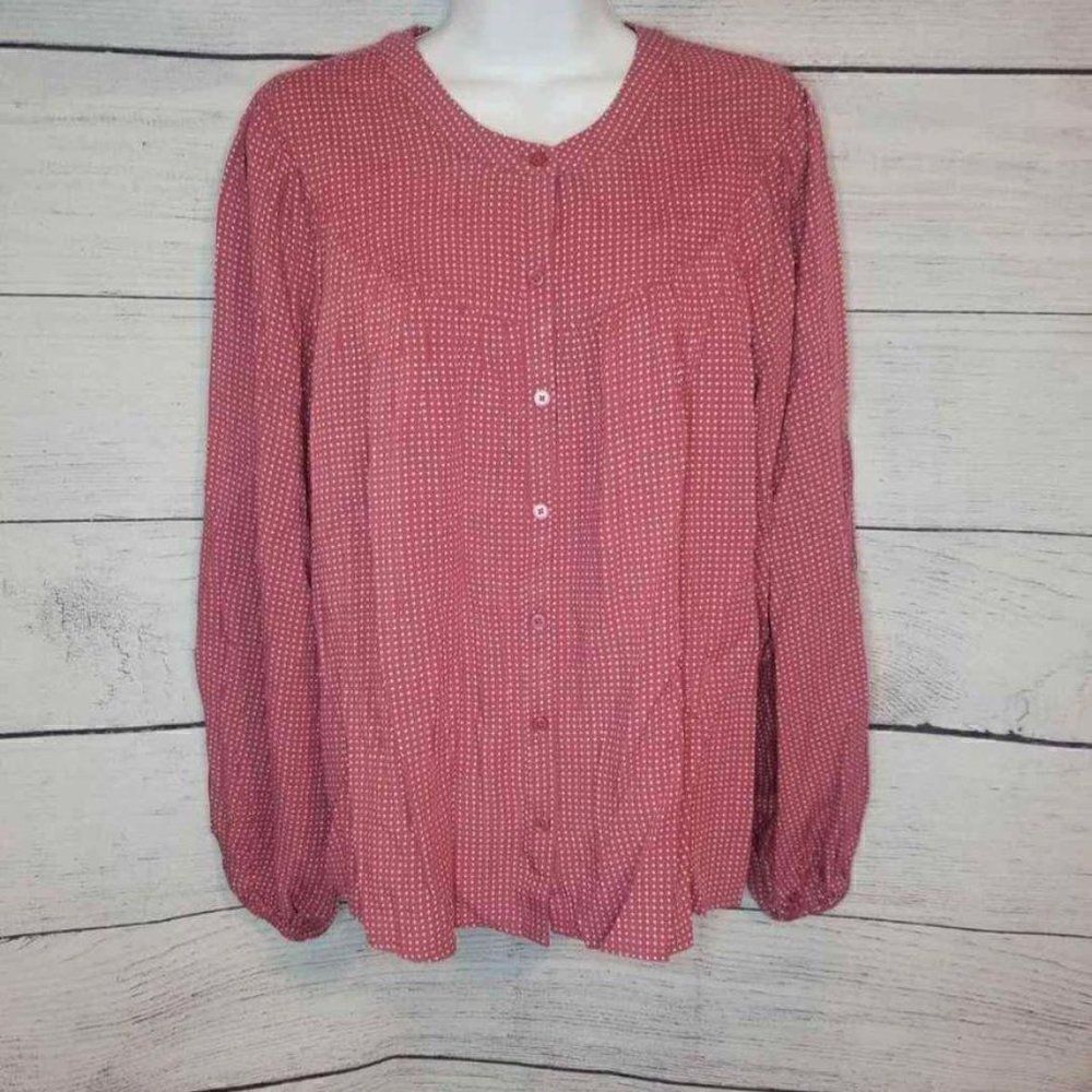 Women's Polkadot Button Front Blouse Medium‎